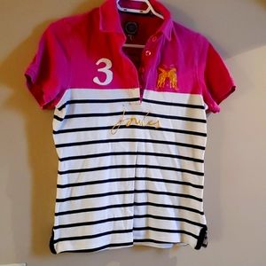 Joules Size 6 T-Shirt, pink with navy and white stripes
